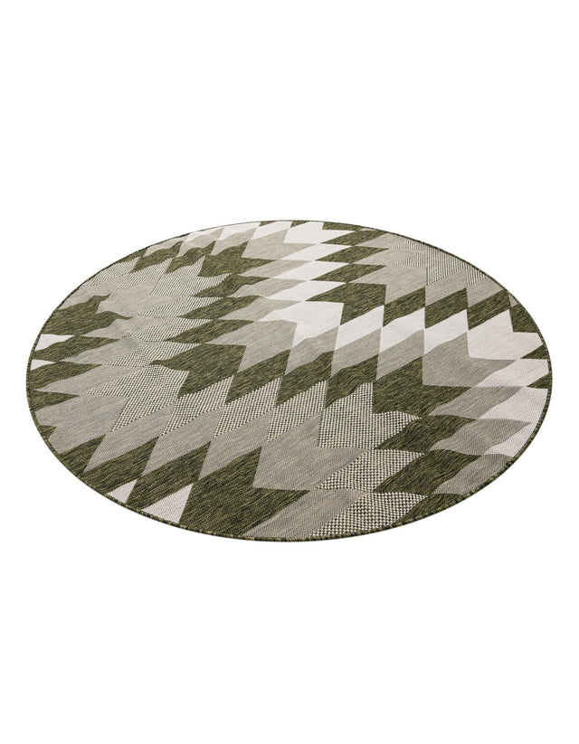 Green 6' 1 x 6' 1 Outdoor Modern Round Area Rug Weather Resistant for Patio, Deck, Terrace, Balcony, Porch 100% Polypropylene Modern Outside Carpet for Sale at Rug Engine