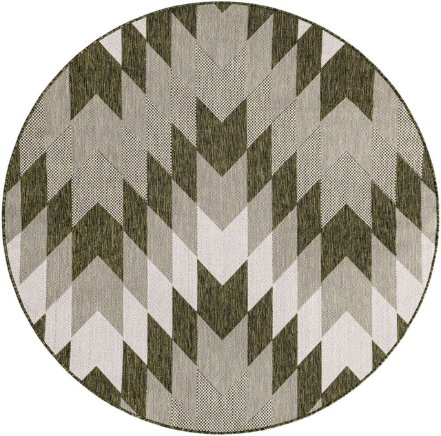 Green 6' 1 x 6' 1 Outdoor Modern Round Area Rug Weather Resistant for Patio, Deck, Terrace, Balcony, Porch 100% Polypropylene Modern Outside Carpet for Sale at Rug Engine