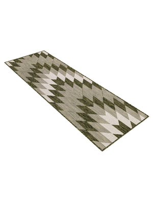 Green 2' x 6' 1 Outdoor Modern Runner Area Rug Weather Resistant for Patio, Deck, Terrace, Balcony, Porch 100% Polypropylene Modern Outside Carpet for Sale at Rug Engine