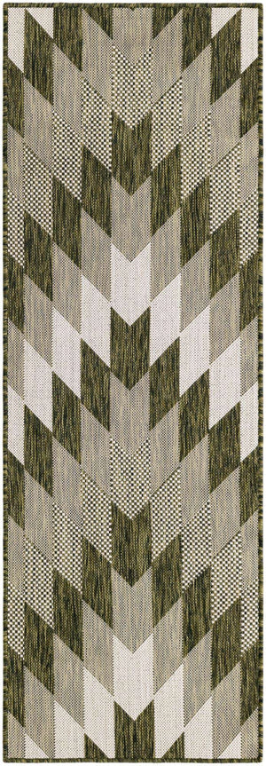 Green 2' x 6' 1 Outdoor Modern Runner Area Rug Weather Resistant for Patio, Deck, Terrace, Balcony, Porch 100% Polypropylene Modern Outside Carpet for Sale at Rug Engine
