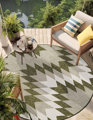 Green 12' x 12' Outdoor Modern Round Area Rug Weather Resistant for Patio, Deck, Terrace, Balcony, Porch 100% Polypropylene Modern Outside Carpet for Sale at Rug Engine