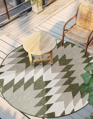 Green 6' 1 x 6' 1 Outdoor Modern Round Area Rug Weather Resistant for Patio, Deck, Terrace, Balcony, Porch 100% Polypropylene Modern Outside Carpet for Sale at Rug Engine