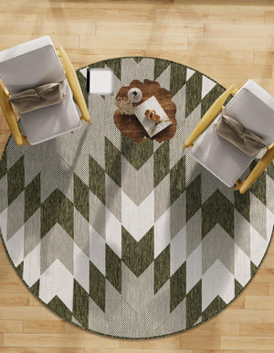 Green 6' 1 x 6' 1 Outdoor Modern Round Area Rug Weather Resistant for Patio, Deck, Terrace, Balcony, Porch 100% Polypropylene Modern Outside Carpet for Sale at Rug Engine