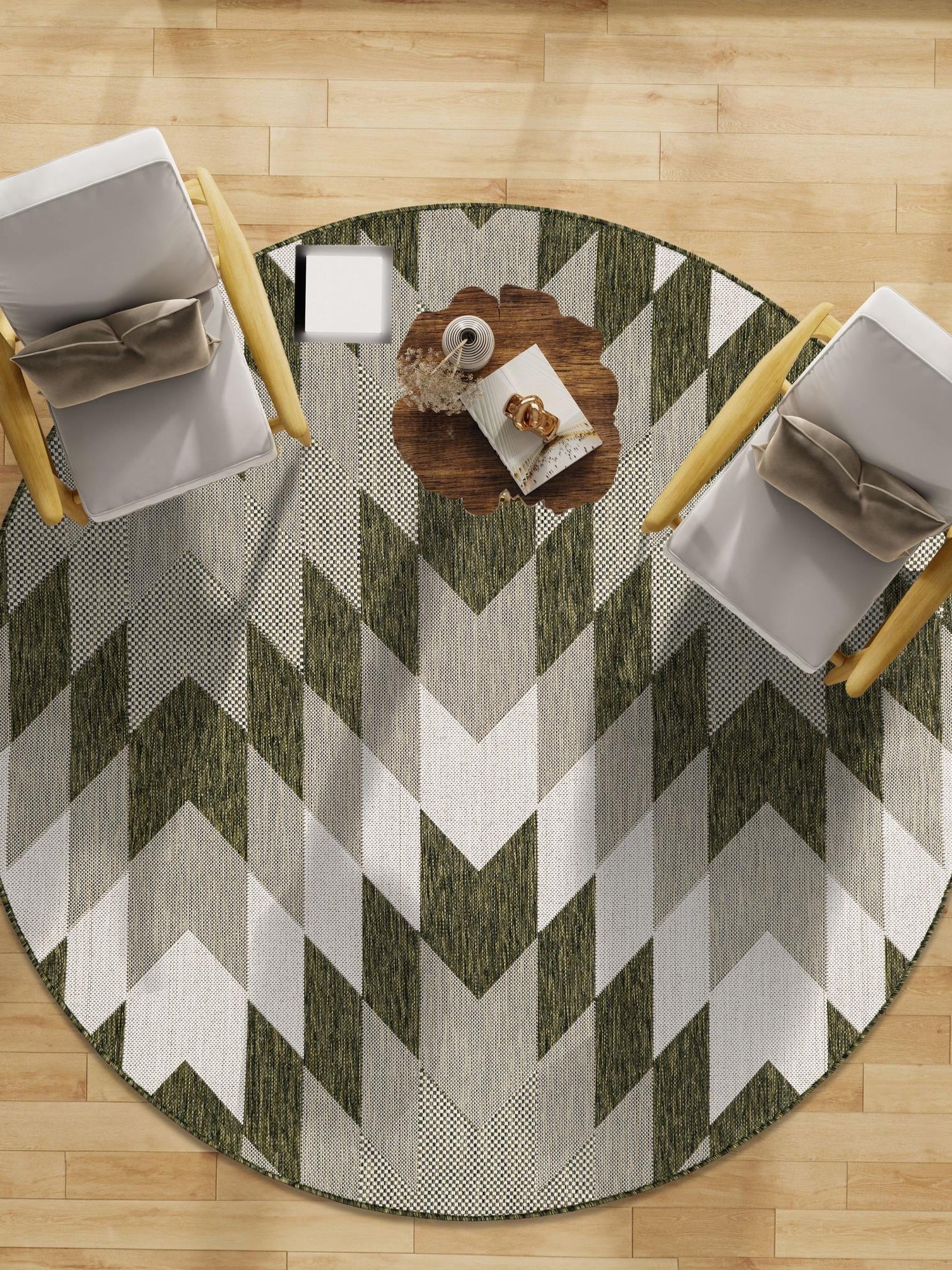 Green 12' x 12' Outdoor Modern Round Area Rug Weather Resistant for Patio, Deck, Terrace, Balcony, Porch 100% Polypropylene Modern Outside Carpet for Sale at Rug Engine