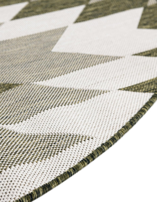 Green 6' 1 x 6' 1 Outdoor Modern Round Area Rug Weather Resistant for Patio, Deck, Terrace, Balcony, Porch 100% Polypropylene Modern Outside Carpet for Sale at Rug Engine