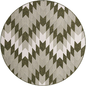 Green 7' 10 x 7' 10 Outdoor Modern Round Area Rug Weather Resistant for Patio, Deck, Terrace, Balcony, Porch 100% Polypropylene Modern Outside Carpet for Sale at Rug Engine