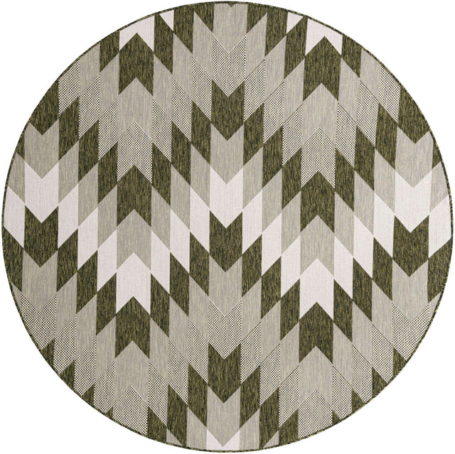 Green 7' 10 x 7' 10 Outdoor Modern Round Area Rug Weather Resistant for Patio, Deck, Terrace, Balcony, Porch 100% Polypropylene Modern Outside Carpet for Sale at Rug Engine