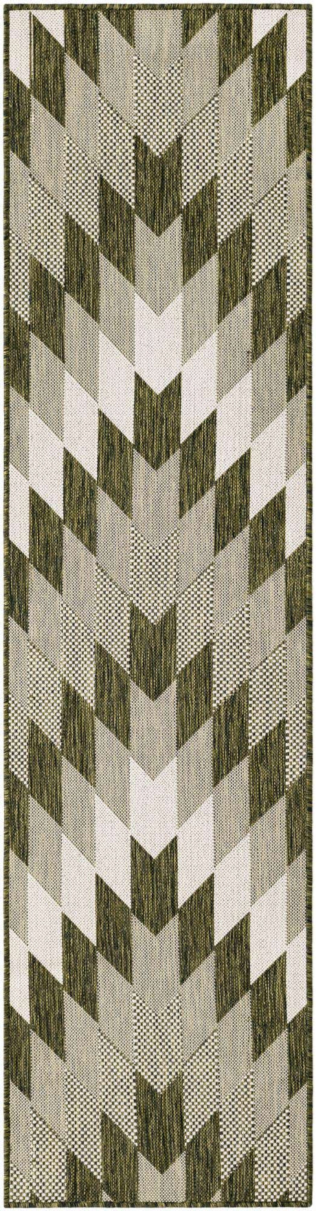 Green 2' x 8' Outdoor Modern Runner Area Rug Weather Resistant for Patio, Deck, Terrace, Balcony, Porch 100% Polypropylene Modern Outside Carpet for Sale at Rug Engine