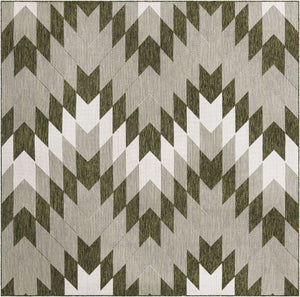 Green 7' 10 x 7' 10 Outdoor Modern Square Area Rug Weather Resistant for Patio, Deck, Terrace, Balcony, Porch 100% Polypropylene Modern Outside Carpet for Sale at Rug Engine