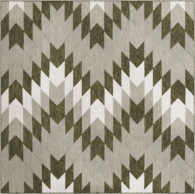 Green 7' 10 x 7' 10 Outdoor Modern Square Area Rug Weather Resistant for Patio, Deck, Terrace, Balcony, Porch 100% Polypropylene Modern Outside Carpet for Sale at Rug Engine