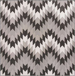 Black and White 10' x 10' Outdoor Modern Square Area Rug Weather Resistant for Patio, Deck, Terrace, Balcony, Porch 100% Polypropylene Modern Outside Carpet for Sale at Rug Engine