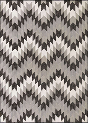 Black and White 10' x 14' 1 Outdoor Modern Rectangle Area Rug Weather Resistant for Patio, Deck, Terrace, Balcony, Porch 100% Polypropylene Modern Outside Carpet for Sale at Rug Engine