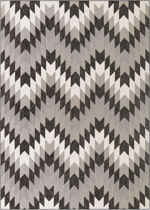Black and White 10' x 14' 1 Outdoor Modern Rectangle Area Rug Weather Resistant for Patio, Deck, Terrace, Balcony, Porch 100% Polypropylene Modern Outside Carpet for Sale at Rug Engine