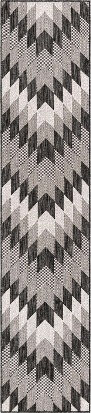 Black and White 2' 7 x 12' Outdoor Modern Runner Area Rug Weather Resistant for Patio, Deck, Terrace, Balcony, Porch 100% Polypropylene Modern Outside Carpet for Sale at Rug Engine