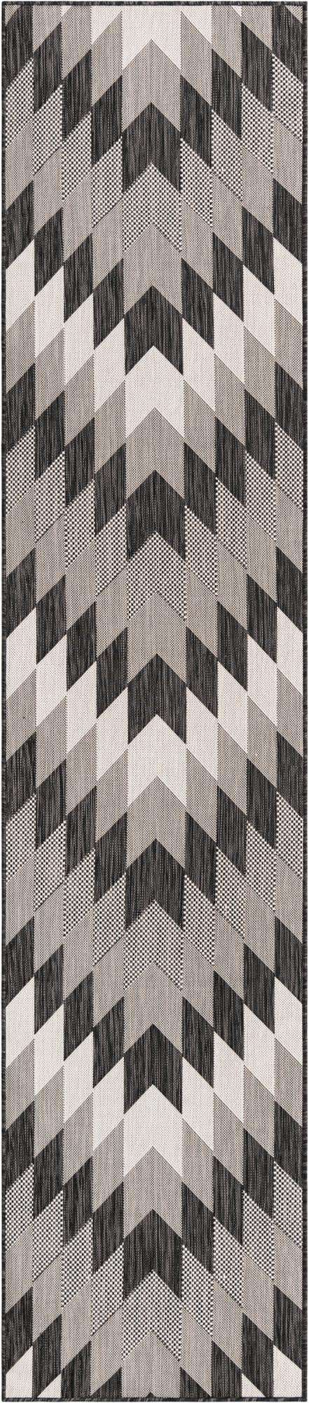 Black and White 2' 7 x 12' Outdoor Modern Runner Area Rug Weather Resistant for Patio, Deck, Terrace, Balcony, Porch 100% Polypropylene Modern Outside Carpet for Sale at Rug Engine