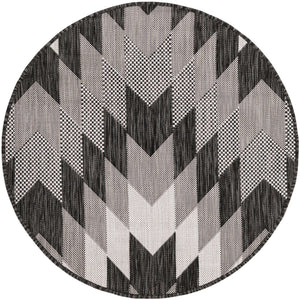 Black and White 3' 1 x 3' 1 Outdoor Modern Round Area Rug Weather Resistant for Patio, Deck, Terrace, Balcony, Porch 100% Polypropylene Modern Outside Carpet for Sale at Rug Engine