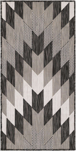 Black and White 2' x 4' 1 Outdoor Modern Runner Area Rug Weather Resistant for Patio, Deck, Terrace, Balcony, Porch 100% Polypropylene Modern Outside Carpet for Sale at Rug Engine
