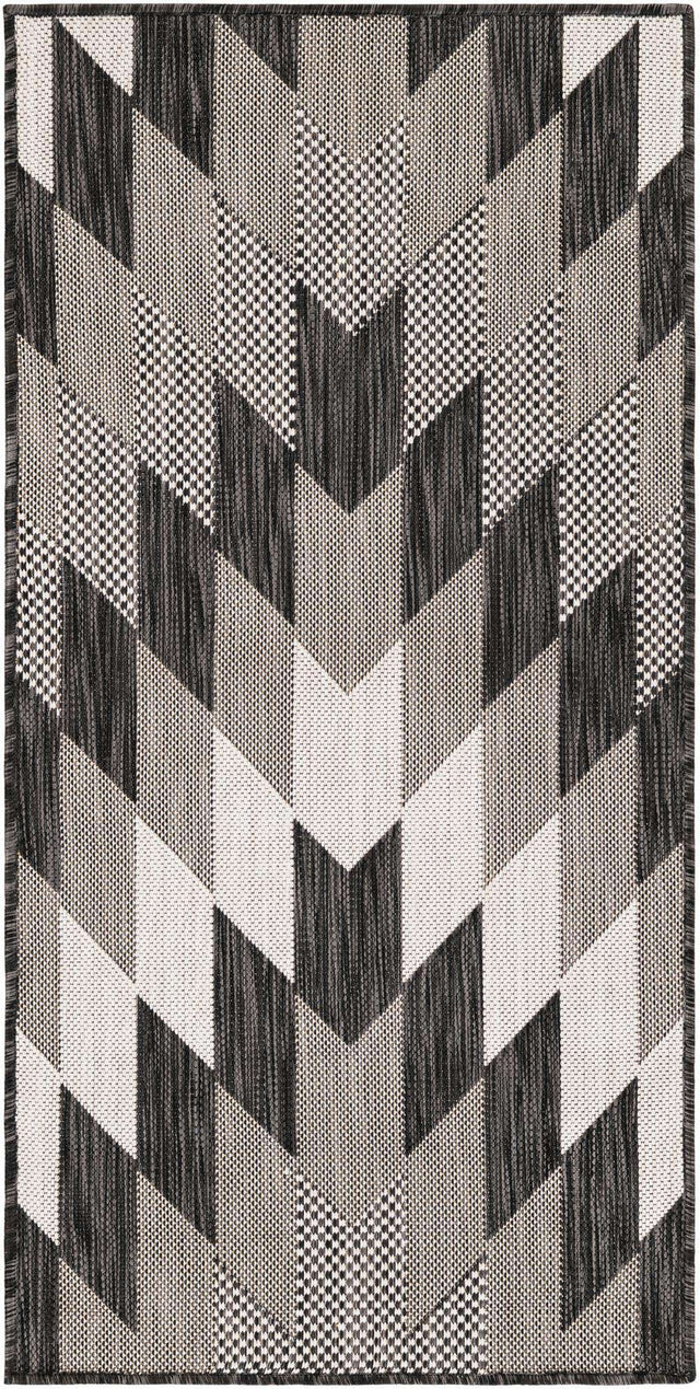 Black and White 2' x 4' 1 Outdoor Modern Runner Area Rug Weather Resistant for Patio, Deck, Terrace, Balcony, Porch 100% Polypropylene Modern Outside Carpet for Sale at Rug Engine