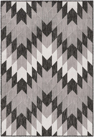 Black and White 4' 1 x 6' 1 Outdoor Modern Rectangle Area Rug Weather Resistant for Patio, Deck, Terrace, Balcony, Porch 100% Polypropylene Modern Outside Carpet for Sale at Rug Engine