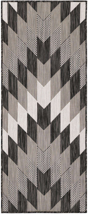 Black and White 2' x 5' 3 Outdoor Modern Runner Area Rug Weather Resistant for Patio, Deck, Terrace, Balcony, Porch 100% Polypropylene Modern Outside Carpet for Sale at Rug Engine