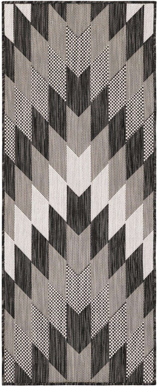 Black and White 2' x 5' 3 Outdoor Modern Runner Area Rug Weather Resistant for Patio, Deck, Terrace, Balcony, Porch 100% Polypropylene Modern Outside Carpet for Sale at Rug Engine