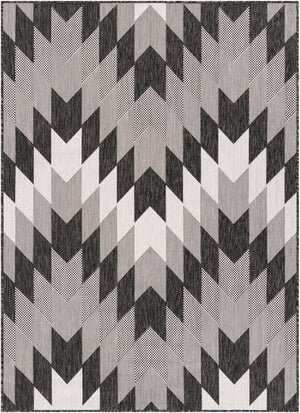 Black and White 5' 3 x 7' 1 Outdoor Modern Rectangle Area Rug Weather Resistant for Patio, Deck, Terrace, Balcony, Porch 100% Polypropylene Modern Outside Carpet for Sale at Rug Engine