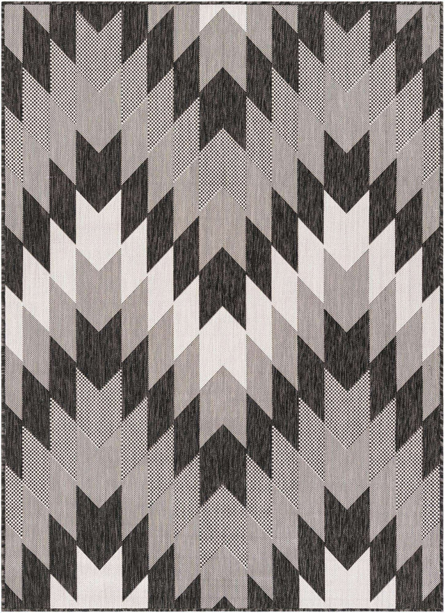 Black and White 5' 3 x 7' 1 Outdoor Modern Rectangle Area Rug Weather Resistant for Patio, Deck, Terrace, Balcony, Porch 100% Polypropylene Modern Outside Carpet for Sale at Rug Engine