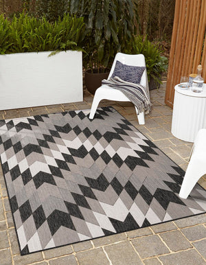 Black and White 5' 3 x 8' Outdoor Modern Rectangle Area Rug Weather Resistant for Patio, Deck, Terrace, Balcony, Porch 100% Polypropylene Modern Outside Carpet for Sale at Rug Engine