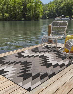 Black and White 6' 1 x 9' Outdoor Modern Rectangle Area Rug Weather Resistant for Patio, Deck, Terrace, Balcony, Porch 100% Polypropylene Modern Outside Carpet for Sale at Rug Engine