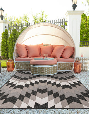 Black and White 6' 1 x 9' Outdoor Modern Rectangle Area Rug Weather Resistant for Patio, Deck, Terrace, Balcony, Porch 100% Polypropylene Modern Outside Carpet for Sale at Rug Engine