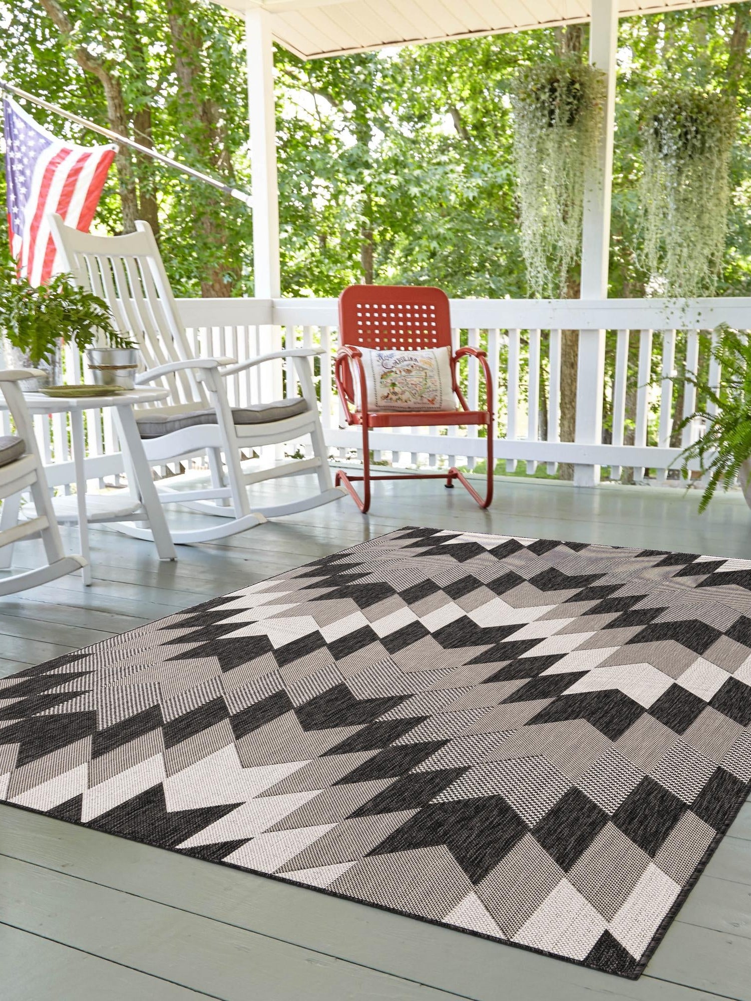 Black and White 10' x 14' 1 Outdoor Modern Rectangle Area Rug Weather Resistant for Patio, Deck, Terrace, Balcony, Porch 100% Polypropylene Modern Outside Carpet for Sale at Rug Engine