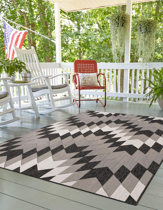 Black and White 2' x 3' 1 Outdoor Modern Rectangle Area Rug Weather Resistant for Patio, Deck, Terrace, Balcony, Porch 100% Polypropylene Modern Outside Carpet for Sale at Rug Engine