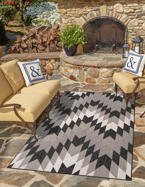 Black and White 10' x 14' 1 Outdoor Modern Rectangle Area Rug Weather Resistant for Patio, Deck, Terrace, Balcony, Porch 100% Polypropylene Modern Outside Carpet for Sale at Rug Engine
