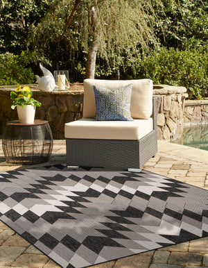 Black and White 5' 3 x 8' Outdoor Modern Rectangle Area Rug Weather Resistant for Patio, Deck, Terrace, Balcony, Porch 100% Polypropylene Modern Outside Carpet for Sale at Rug Engine