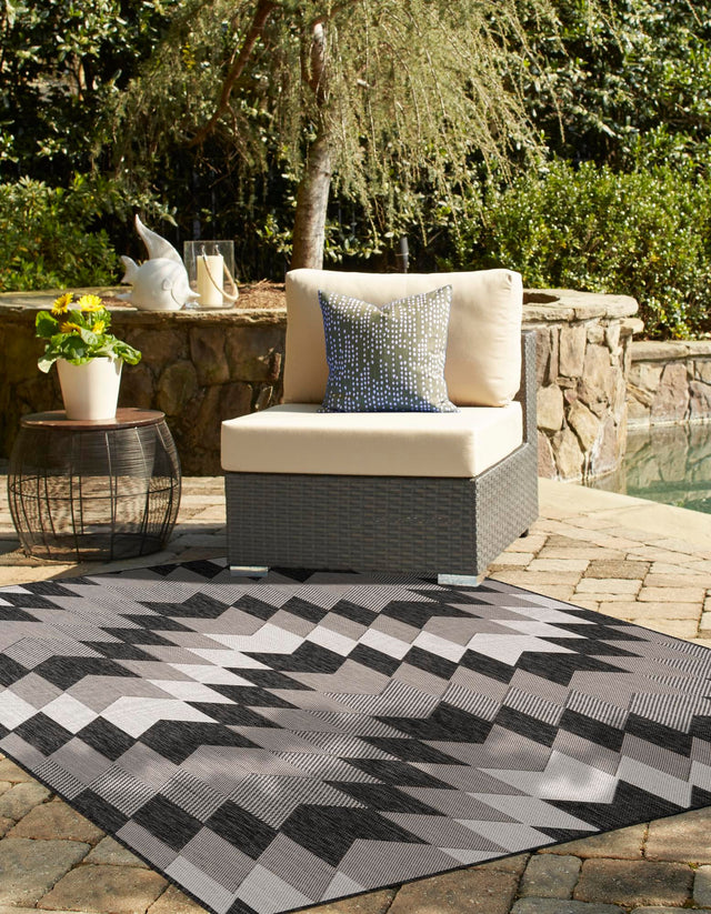 Black and White 5' 3 x 8' Outdoor Modern Rectangle Area Rug Weather Resistant for Patio, Deck, Terrace, Balcony, Porch 100% Polypropylene Modern Outside Carpet for Sale at Rug Engine