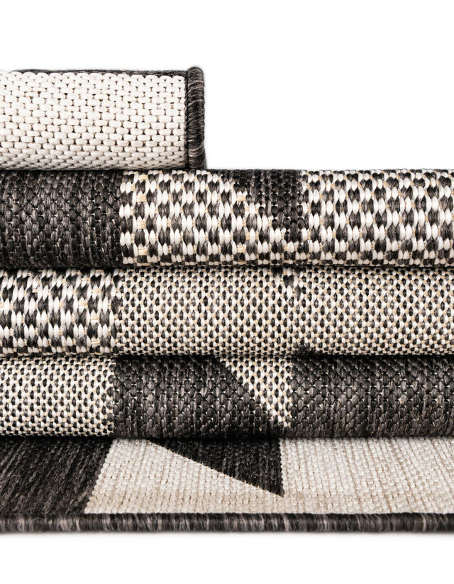 Black and White 5' 3 x 8' Outdoor Modern Rectangle Area Rug Weather Resistant for Patio, Deck, Terrace, Balcony, Porch 100% Polypropylene Modern Outside Carpet for Sale at Rug Engine