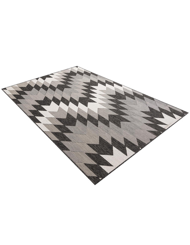 Black and White 5' 3 x 8' Outdoor Modern Rectangle Area Rug Weather Resistant for Patio, Deck, Terrace, Balcony, Porch 100% Polypropylene Modern Outside Carpet for Sale at Rug Engine