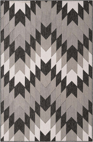 Black and White 5' 3 x 8' Outdoor Modern Rectangle Area Rug Weather Resistant for Patio, Deck, Terrace, Balcony, Porch 100% Polypropylene Modern Outside Carpet for Sale at Rug Engine