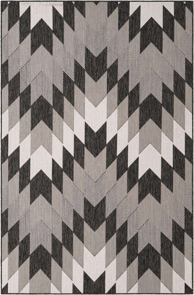 Black and White 5' 3 x 8' Outdoor Modern Rectangle Area Rug Weather Resistant for Patio, Deck, Terrace, Balcony, Porch 100% Polypropylene Modern Outside Carpet for Sale at Rug Engine