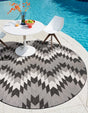 Black and White 6' 1 x 6' 1 Outdoor Modern Round Area Rug Weather Resistant for Patio, Deck, Terrace, Balcony, Porch 100% Polypropylene Modern Outside Carpet for Sale at Rug Engine