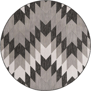 Black and White 6' 1 x 6' 1 Outdoor Modern Round Area Rug Weather Resistant for Patio, Deck, Terrace, Balcony, Porch 100% Polypropylene Modern Outside Carpet for Sale at Rug Engine