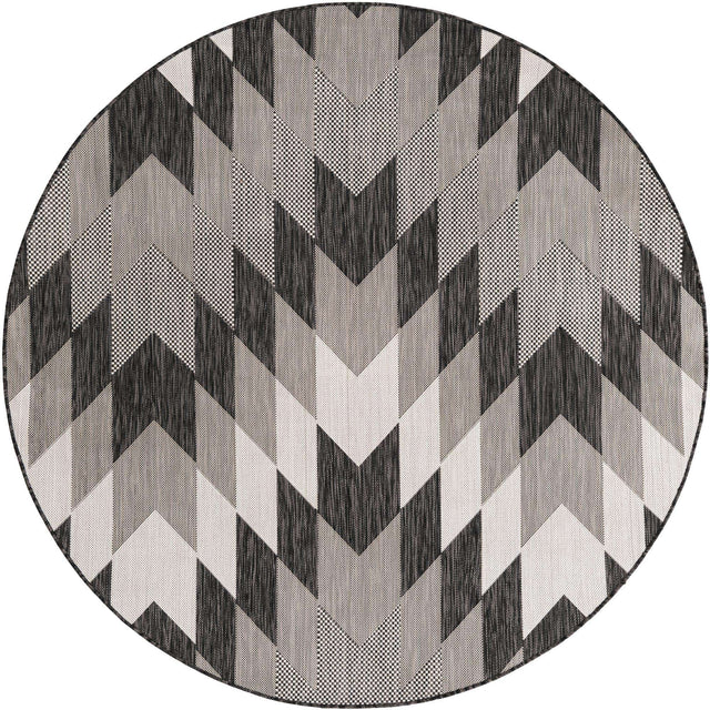 Black and White 6' 1 x 6' 1 Outdoor Modern Round Area Rug Weather Resistant for Patio, Deck, Terrace, Balcony, Porch 100% Polypropylene Modern Outside Carpet for Sale at Rug Engine