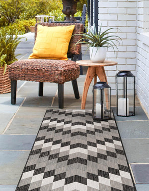 Black and White 2' x 5' 3 Outdoor Modern Runner Area Rug Weather Resistant for Patio, Deck, Terrace, Balcony, Porch 100% Polypropylene Modern Outside Carpet for Sale at Rug Engine