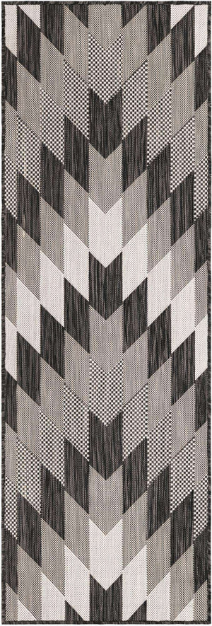 Black and White 2' x 6' 1 Outdoor Modern Runner Area Rug Weather Resistant for Patio, Deck, Terrace, Balcony, Porch 100% Polypropylene Modern Outside Carpet for Sale at Rug Engine