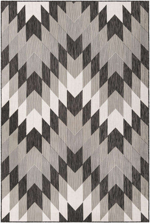 Black and White 6' 1 x 9' Outdoor Modern Rectangle Area Rug Weather Resistant for Patio, Deck, Terrace, Balcony, Porch 100% Polypropylene Modern Outside Carpet for Sale at Rug Engine