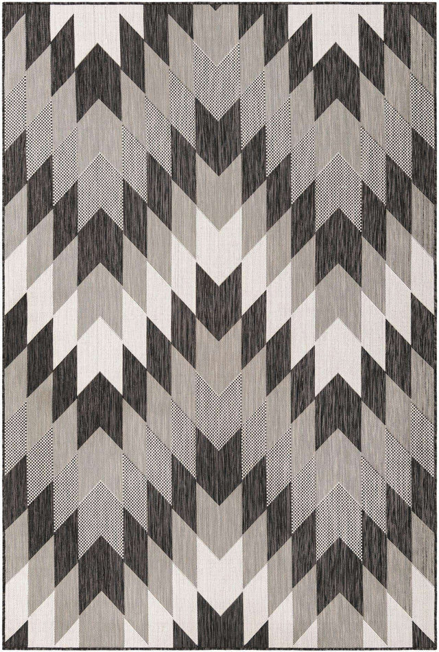 Black and White 6' 1 x 9' Outdoor Modern Rectangle Area Rug Weather Resistant for Patio, Deck, Terrace, Balcony, Porch 100% Polypropylene Modern Outside Carpet for Sale at Rug Engine