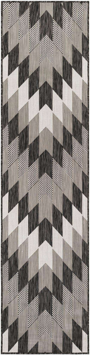 Black and White 2' x 8' Outdoor Modern Runner Area Rug Weather Resistant for Patio, Deck, Terrace, Balcony, Porch 100% Polypropylene Modern Outside Carpet for Sale at Rug Engine