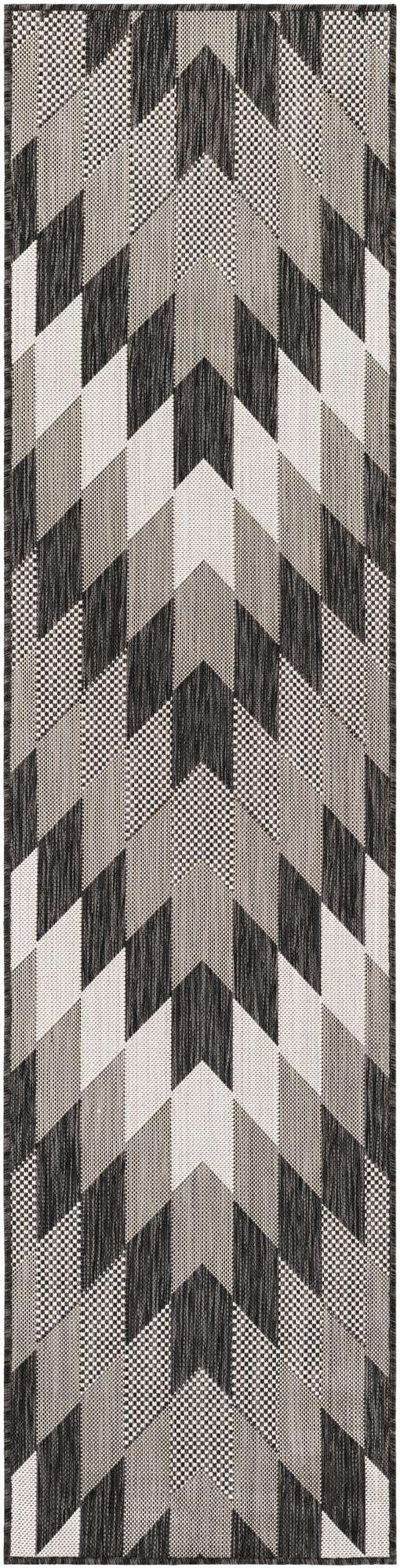 Black and White 2' x 8' Outdoor Modern Runner Area Rug Weather Resistant for Patio, Deck, Terrace, Balcony, Porch 100% Polypropylene Modern Outside Carpet for Sale at Rug Engine