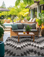 Black and White 10' x 10' Outdoor Modern Square Area Rug Weather Resistant for Patio, Deck, Terrace, Balcony, Porch 100% Polypropylene Modern Outside Carpet for Sale at Rug Engine