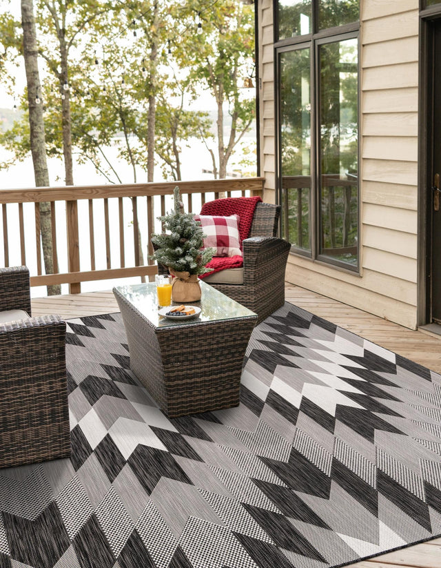 Black and White 10' x 10' Outdoor Modern Square Area Rug Weather Resistant for Patio, Deck, Terrace, Balcony, Porch 100% Polypropylene Modern Outside Carpet for Sale at Rug Engine